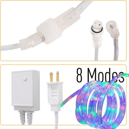 20ft 8 Rope Lights Outdoor, Connectable & Flexible Tube Lights with Modes Controller,Waterproof Multicolor LED Rope