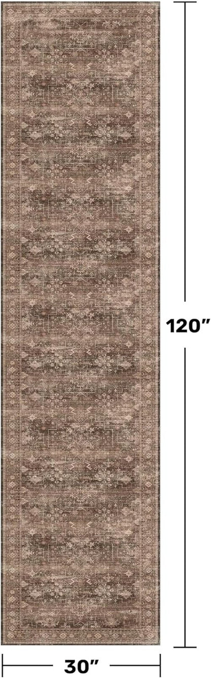 Brown 10ft Long Kitchen Runner Rug | Washable Non-Slip Boho Vintage Indoor Rug 2'6"x10'