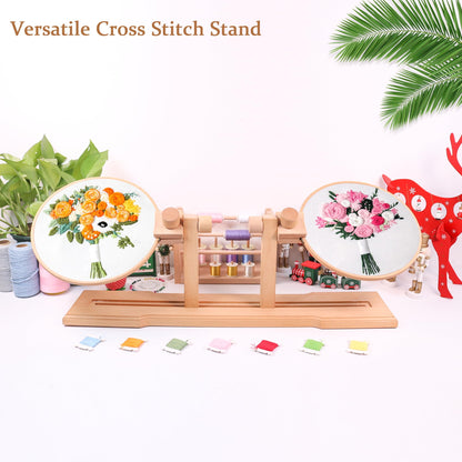 Adjustable Embroidery Hoop Stand, guofa Wooden Cross Stitch Stand Holder for DIY Craft Sewing, Easy Operation Lifesaver Embroidery Supplies
