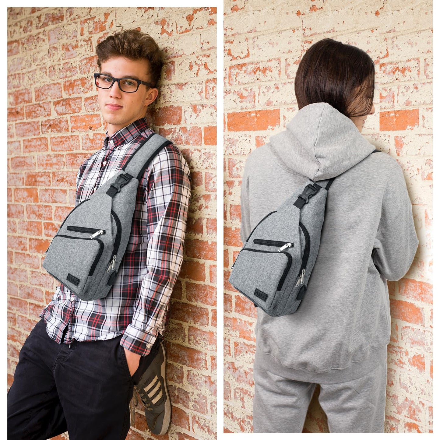 AMJ Crossbody Sling Bag Men Women, Casual Shoulder Backpack, Chest Daypack Satchel for Hiking Travel