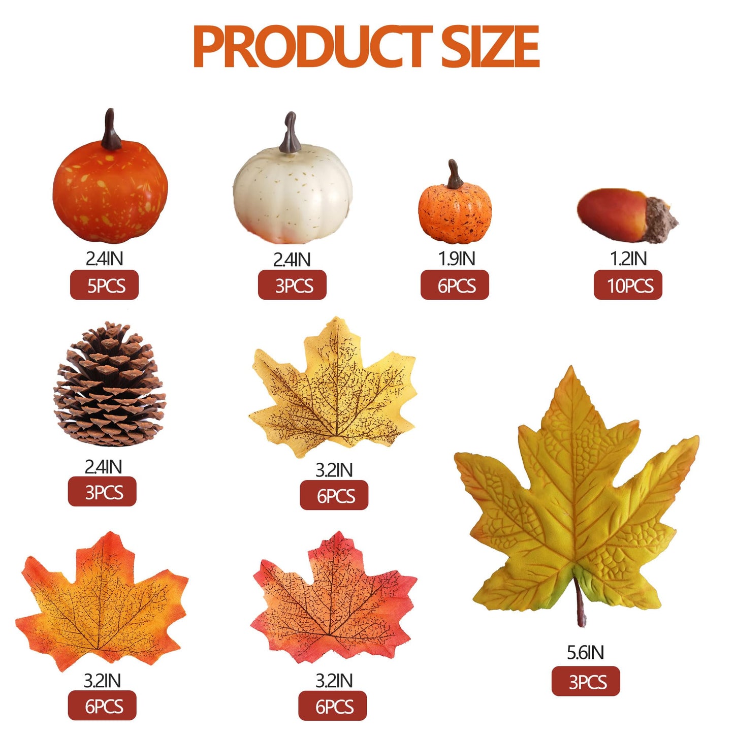48pcs Pumpkins Fall Decorations Set Includes Artificial Fake Pumpkins Acorns Pinecones and Maple Leaves Foam Pumpkins Vase Filler for Thanksgiving Halloween Home Harvest Tables Centerpiece Decor