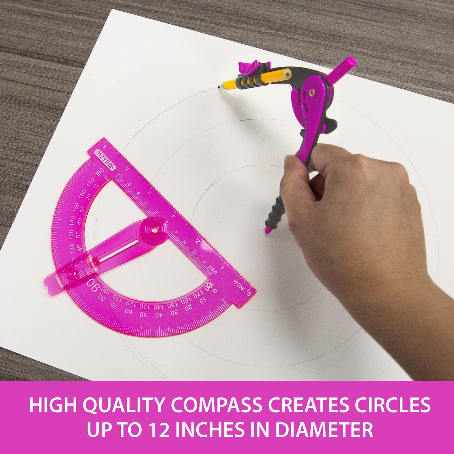 BAZIC PRODUCTS Geometry Set with Pencil Compass – Scale Ruler, HB Wood Pencil, Compass and Protractor Set for Students and Professionals, Ideal Use for Art and Drafting Tools, 24-Packs