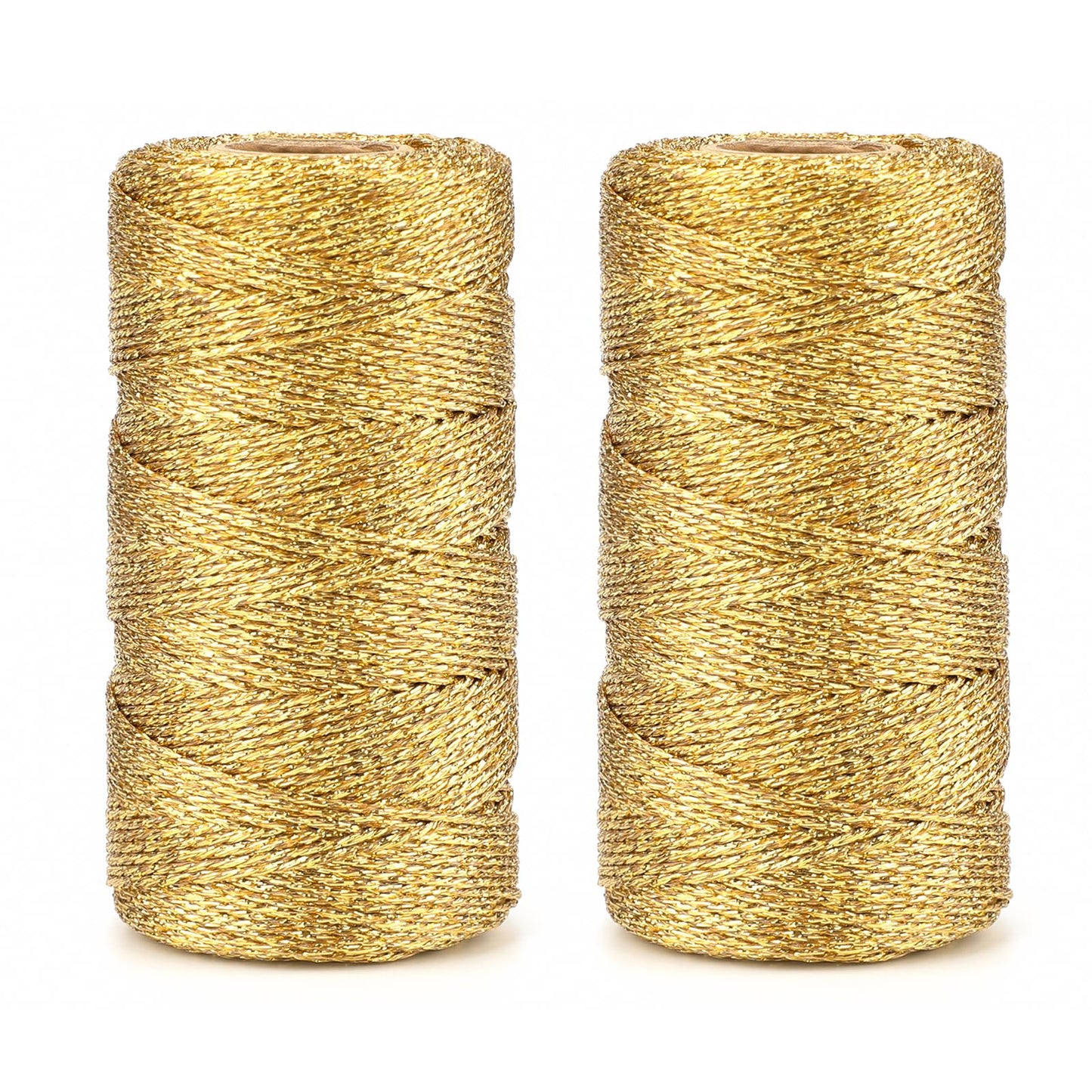 jijAcraft 656 Feet Gold String Twine - 1.5mm Metallic Ornament Thread Gift Wrapping - Inelastic Macrame Glitter Twine Cord for Gift Wrapping, DIY Crafts, Bracelets