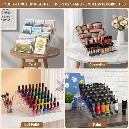 Cididu 7 Tier Acrylic Card Display Stand, Clear Versatile Display, Portable Paint Storage Rack with Brush Holder for Trading Cards, Sports Cards, Greeting Cards, Stickers, Cosmetic, Sunglasses
