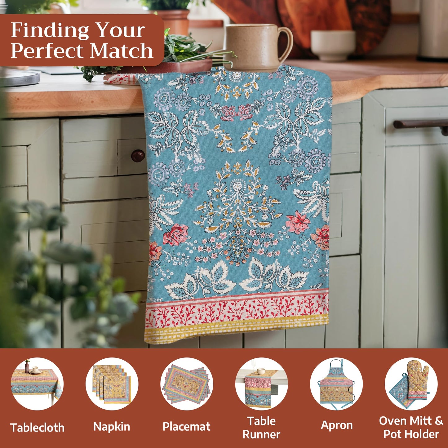 Maison d' Hermine Kitchen Towels Set of 3 100% Cotton 27.50" x 20" Reusable Cloth Tea Dish Towels Absorbent with Hanging Loop for Kitchen Gifts for Mothers Day Spring/Summer (Marquise)