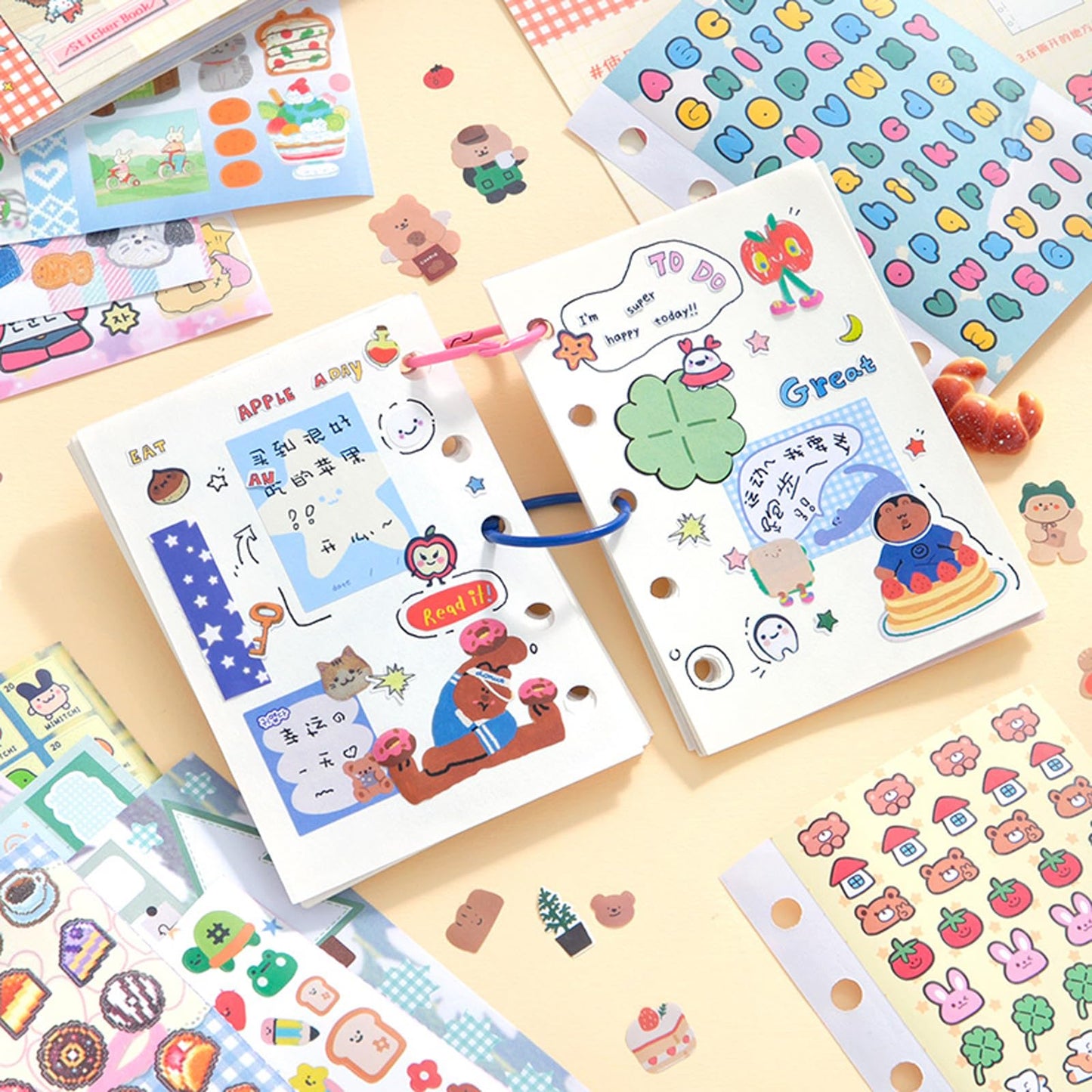 ZHIJIANHZ Japanese Manga Sticker Book 2-Pack,60 Sheets with Glitter, Matte and Writable Note Stickers for Journaling, Ins Style Scrapbook Supplies, 5.8 x 4.1 Inch Kawaii Sticker Set