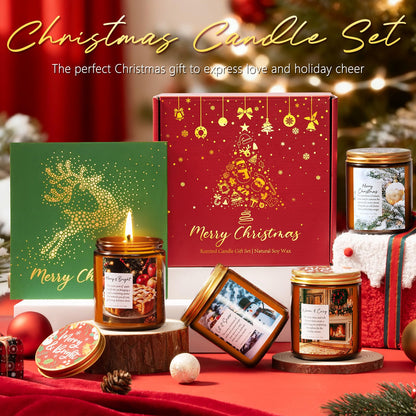 Christmas Candles Set, 4 Pack Xmas Scented Candles for Women, Winter Soy Candle for Home Scented Holiday Candle Gift Set, Christmas Gifts for Women Men- Balsam Cedar/Apple Pie/Citrus/Vanilla Coconut