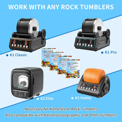 KomeStone Rough Raw Colorful Rocks & Rock Tumbler Polishing Refill Grits, High Performance Polishing Grits and Crystal Stones for Another Batch of Rocks Tumbling, Suitable for All Rock Tumblers