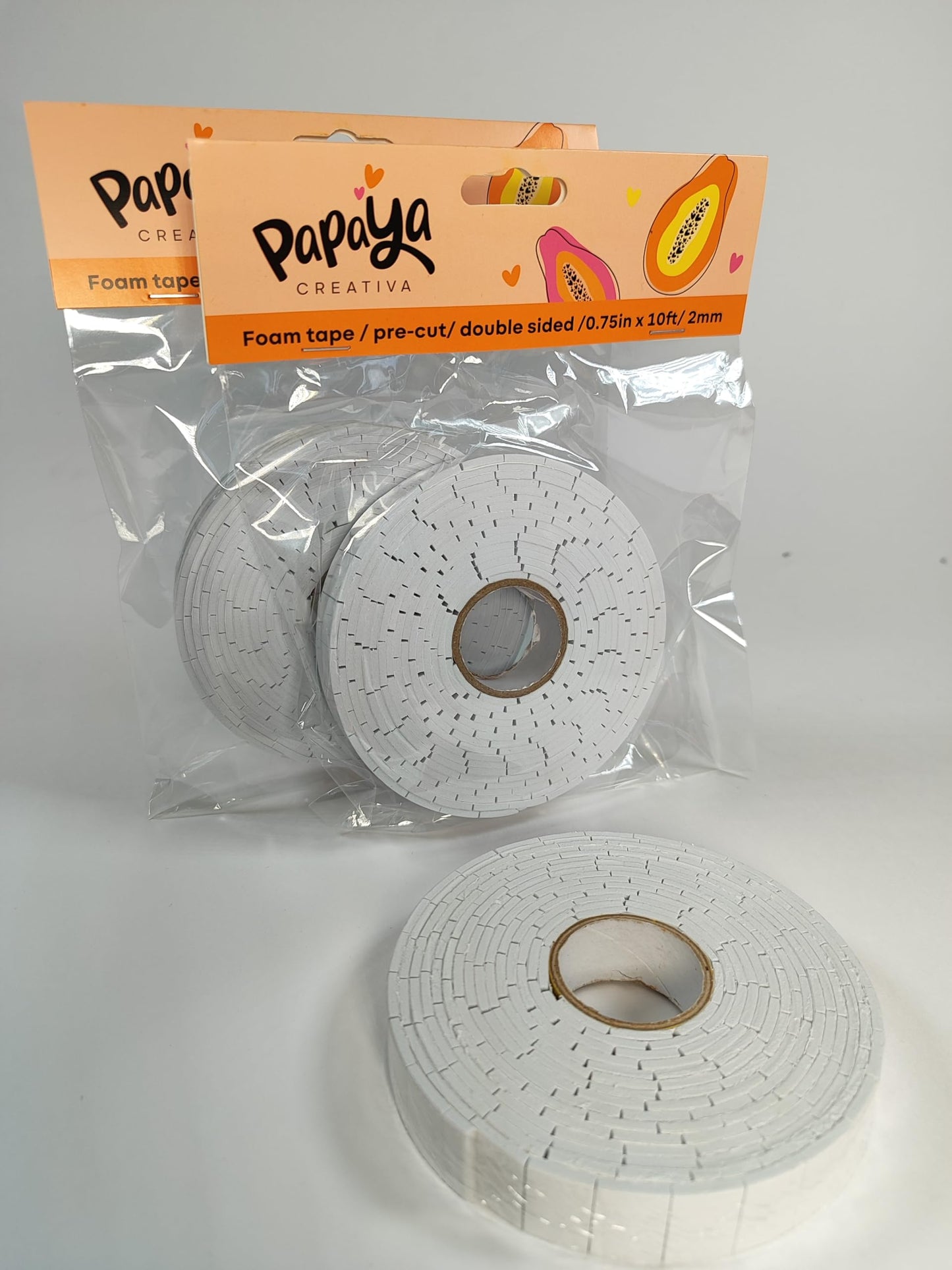 Papaya Pack Pre-Cut Double Sided Foam Tape, 0.75 Inch x 10 Feet, 2mm (Black&White)