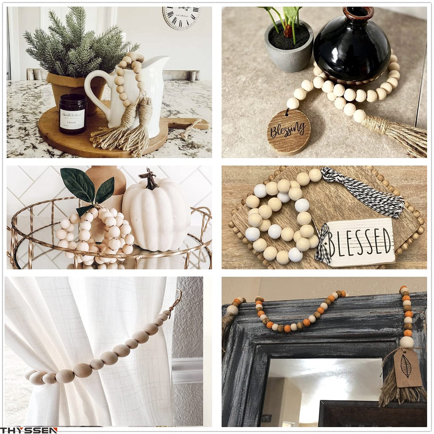 Wood Beads 300pcs 20mm THYSSEN Natural Round Wooden Unfinished Wooden Spacer Beads for Making Decorations and DIY Crafts