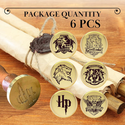 Pack of 6 Wax Seal Stamps – Wooden Hilt and Wax Seal Stamp Harry Potter 6PCS 1PCS Harry Potter Sealing Heads Set Vintage Prints Kit for Envelope Postcard Invitation Letters Gifts