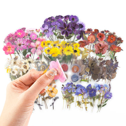 RISYPISY 320PCS Pre-Cut Floral Stickers Set Small Flower Decal Journal Stickers PET Flower Sticker for Adult Card Making Letters DIY, Double Blade Line-Easy to Peel