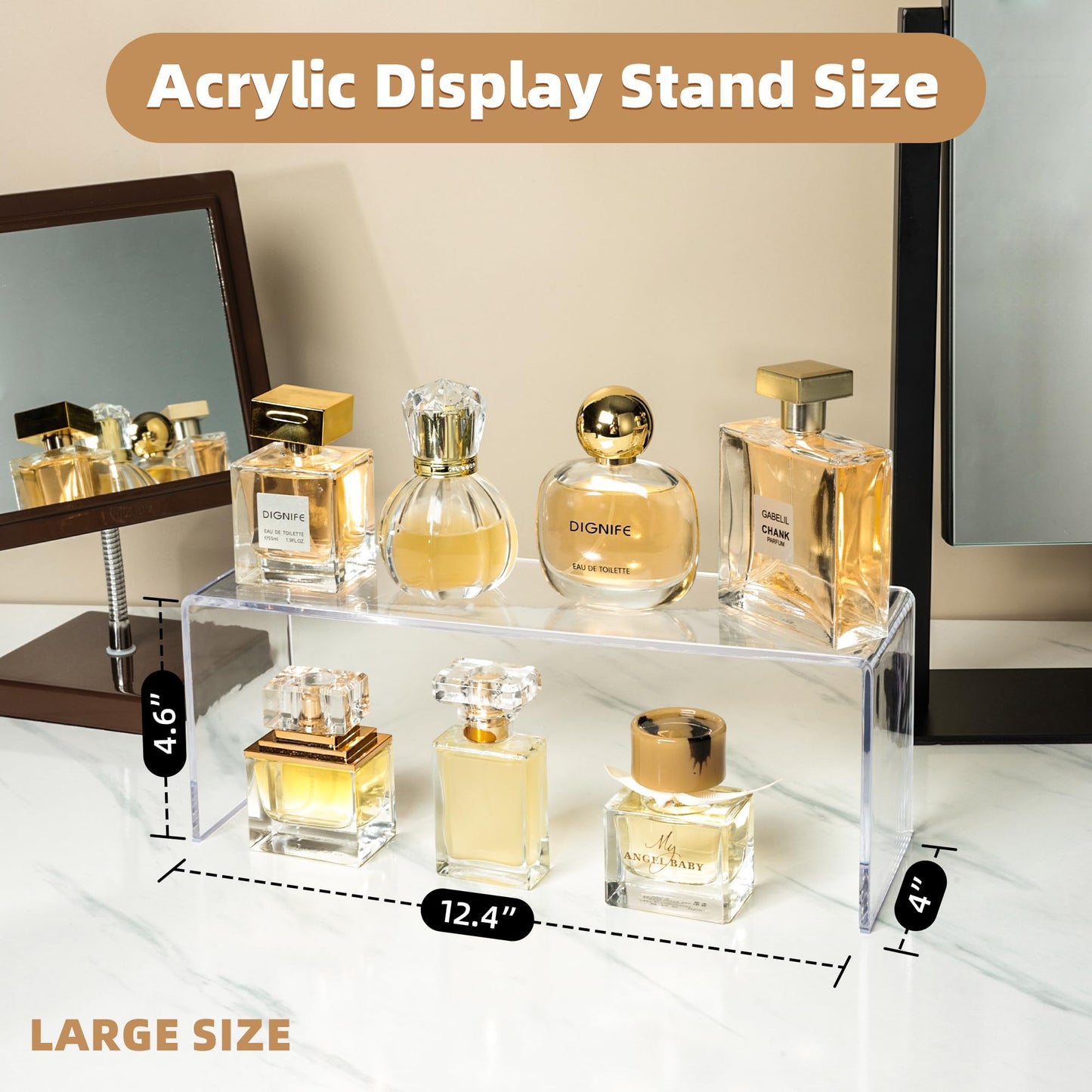 Aminigram 4 Pack Large Acrylic Risers Display Stands, Perfume Organizer Stand, Clear Acrylic Shelf for Show Decor Display, Toys, Cupcake and More(12.4 x 4 x 4.6 inches)