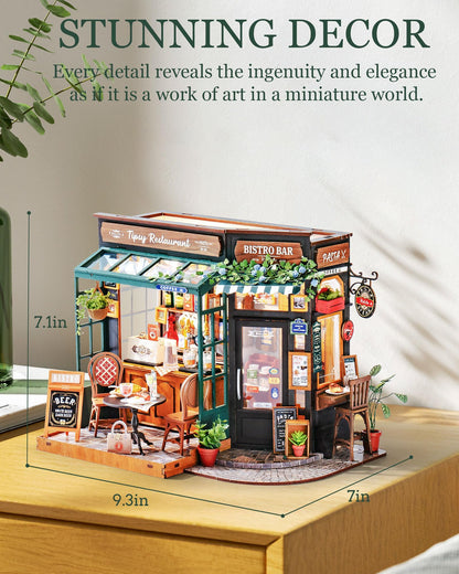 Rolife DIY Miniature House Kit 1:18 Coffe&Bar Dollhouse Diorama Model, Build Mini House Building Kit with LED Light Hobby Crafts for Adults Gift for Him Her (Tipsy Restaurant)