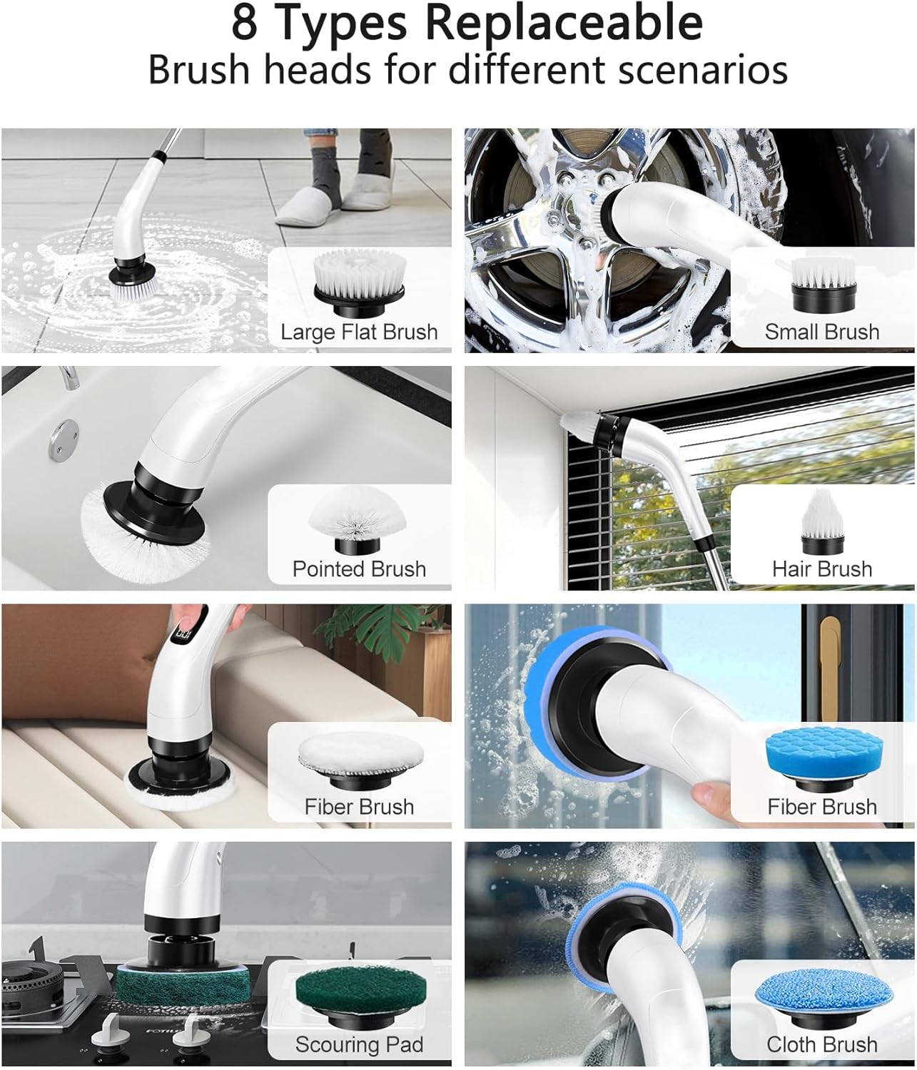 Electric Spin Scrubber Replacement Heads, 8 in 1 Cleaning Brush for ANS-8051A/8050 Power Shower Scrubber