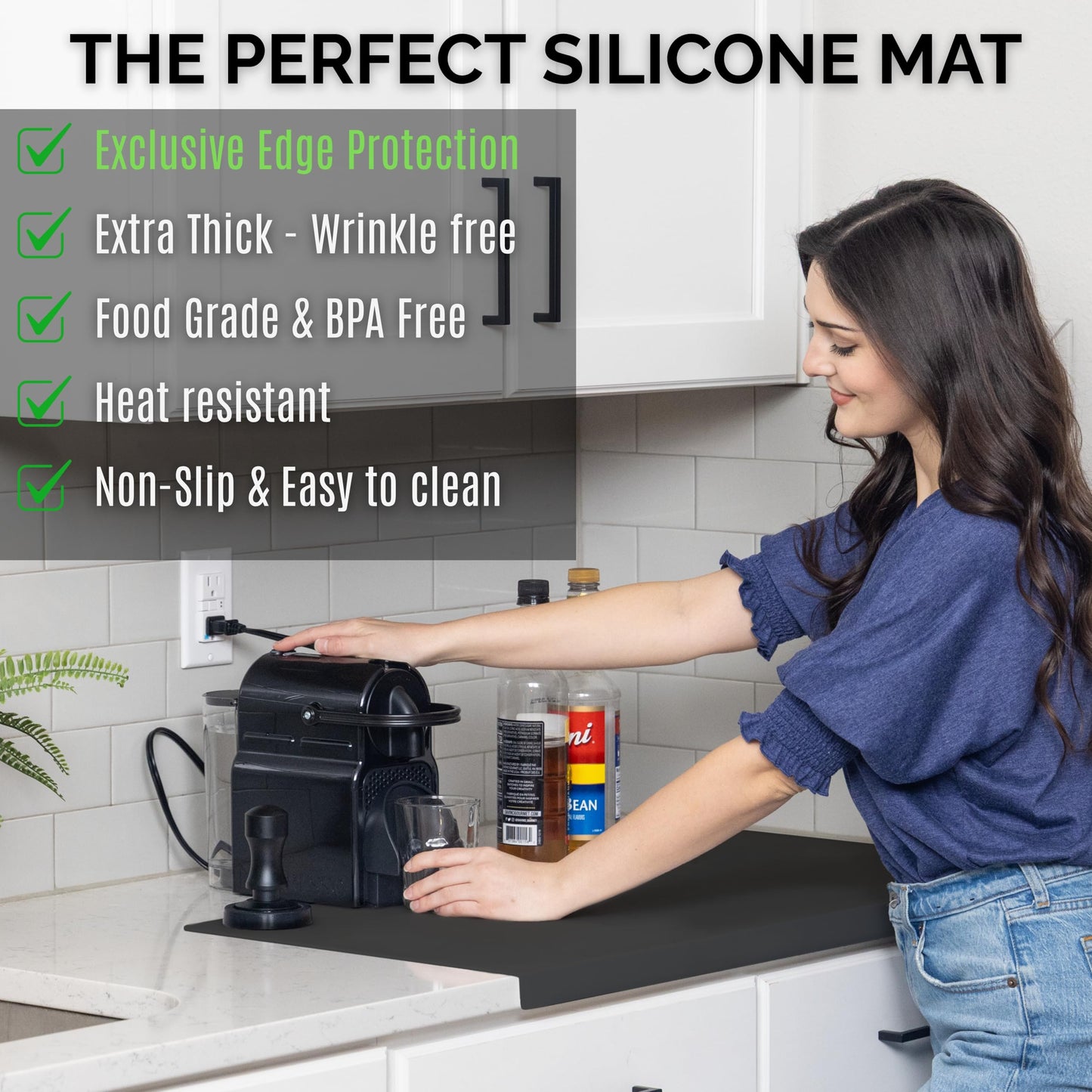 Extra Large Silicone Mats for Crafts with "Edge Protection" – Silicone Table Mat – Multipurpose Heat Resistant Silicone Mat – No Folds or Wrinkles – 1.4mm Thick, 36"x24", Black