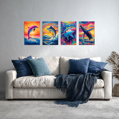 TBAIRO 4 Pack Framed Paint by Numbers Kit for Adults Beginner Animals DIY Painting Kits for Adults Ocean Easy Adult Paint by Number Kits on Canvas for Wall Art Decor 8x12 Inch