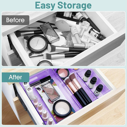 WOWBOX 6 PCS Plastic Drawer Organizer Set for Makeup, Jewelry, and Gadgets in Kitchen, Bedroom, Bathroom (Purple)