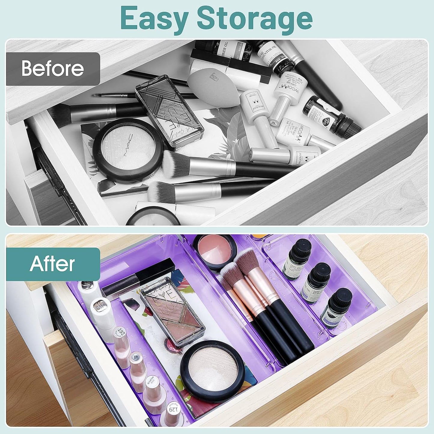 WOWBOX 13 PCS Plastic Drawer Organizer Set, Desk Divider Organizers for Makeup, Jewelry, Gadgets, Kitchen, Bedroom,