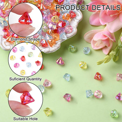 DanLingJewelry 900Pcs Random Color Faceted Acrylic Beads Diamond Shaped Loose Spacer Beads for DIY Bracelet Necklace Earring Crafting