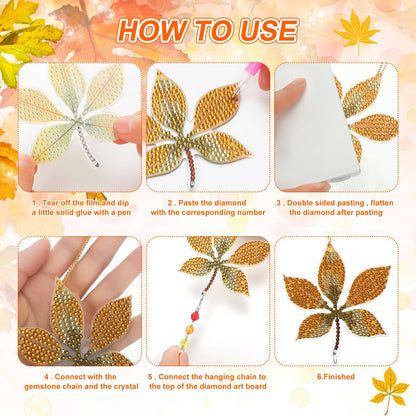 Yeaqee 6 Pcs Fall Diamond Art Keychain Kits for Adults Maple Leaves Diamond Painting Wind Chimes Double Sided 5d DIY Rhinestone Hanging Ornaments Thanksgiving Sun Catcher Crystal Pendant Keyrings