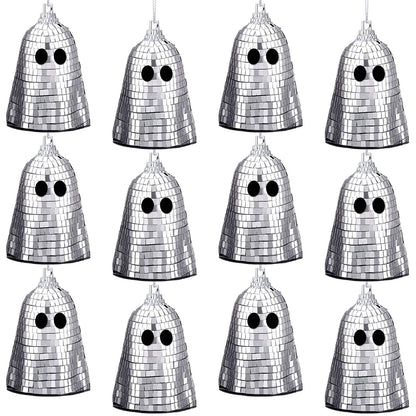 Simgoing 12 Pcs Halloween Disco Ghosts Decor Halloween Ornament Silver Mirror Disco Skeleton Tabletop Centerpiece for Holiday Cosplay Home Props Gift Party Decorations (Pink)