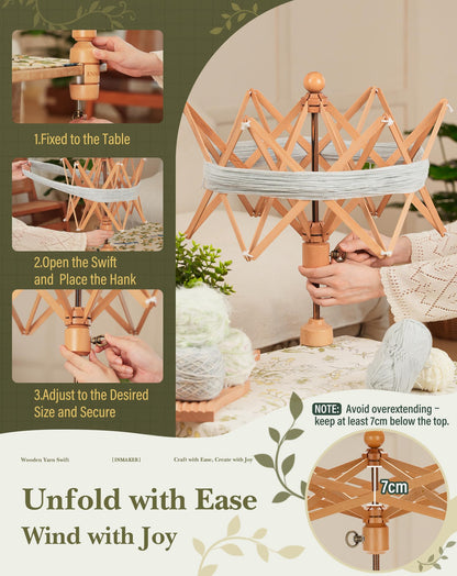 INMAKER Yarn Swift, Wooden Yarn Umbrella Swift，Crochet Accessories for Winding, Cool Gifts for Crocheters and Knitting Lovers