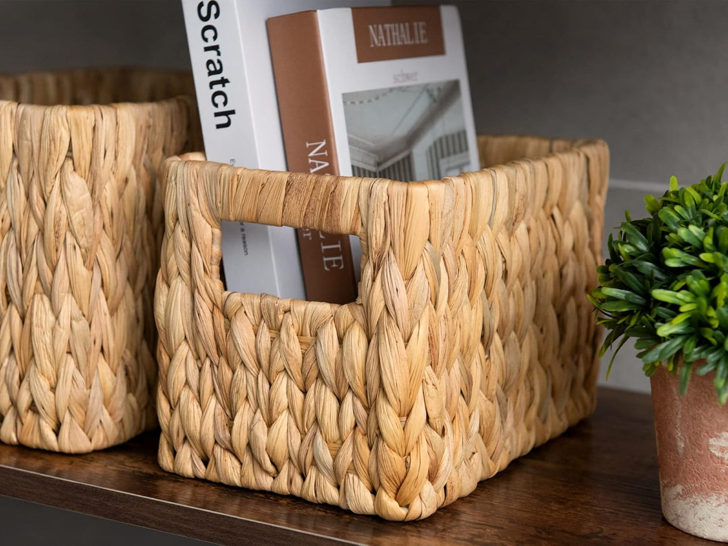 StorageWorks Wicker Baskets - Handwoven Water Hyacinth with Built-in Handles for Bathroom Organization | Medium & Small, 2 Pack
