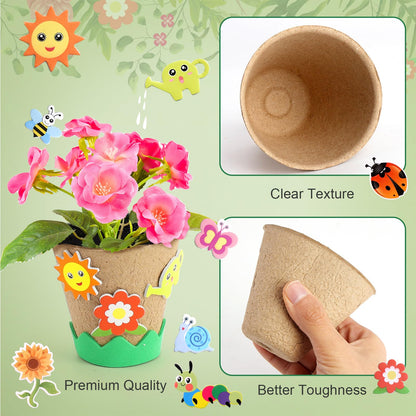 Ayfjovs 80 Pack Garden Paper Pot Craft Kit, Kids Flower Plant Growing Kit with 300 PCS Adhesive Foam Stickers and 80 PCS Plant Pots Labels for Classroom DIY Planting, Kids Summer Craft, Father's Day