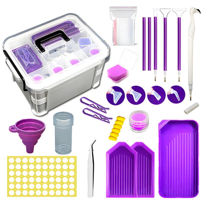 Huacan 111Pcs 5D Diamond Painting Tool Set Portable Tool Box with Handle Craft Jewelry Bead Storage Box