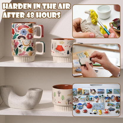 Bafeil Air Dry Clay for Adults & Beginners, 43PCS Pottery Kit Beginners Clay Kits, DIY Craft Set with Clay-Tools-Kit, White Dry Clay, Paints, Brushes, How-to-Guides, Gift for Birthday Family Party