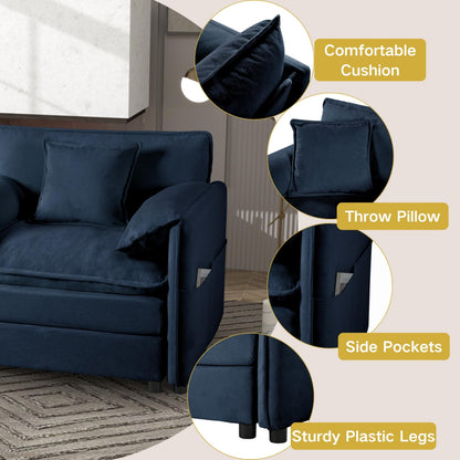 KEIKI Oversized Accent Chair Set of 2, Chenille Deep Seat Single Sofa Chairs with Side Pockets, Modern Upholstered Armchair for Bedroom, Living Room, Apartment, Blue