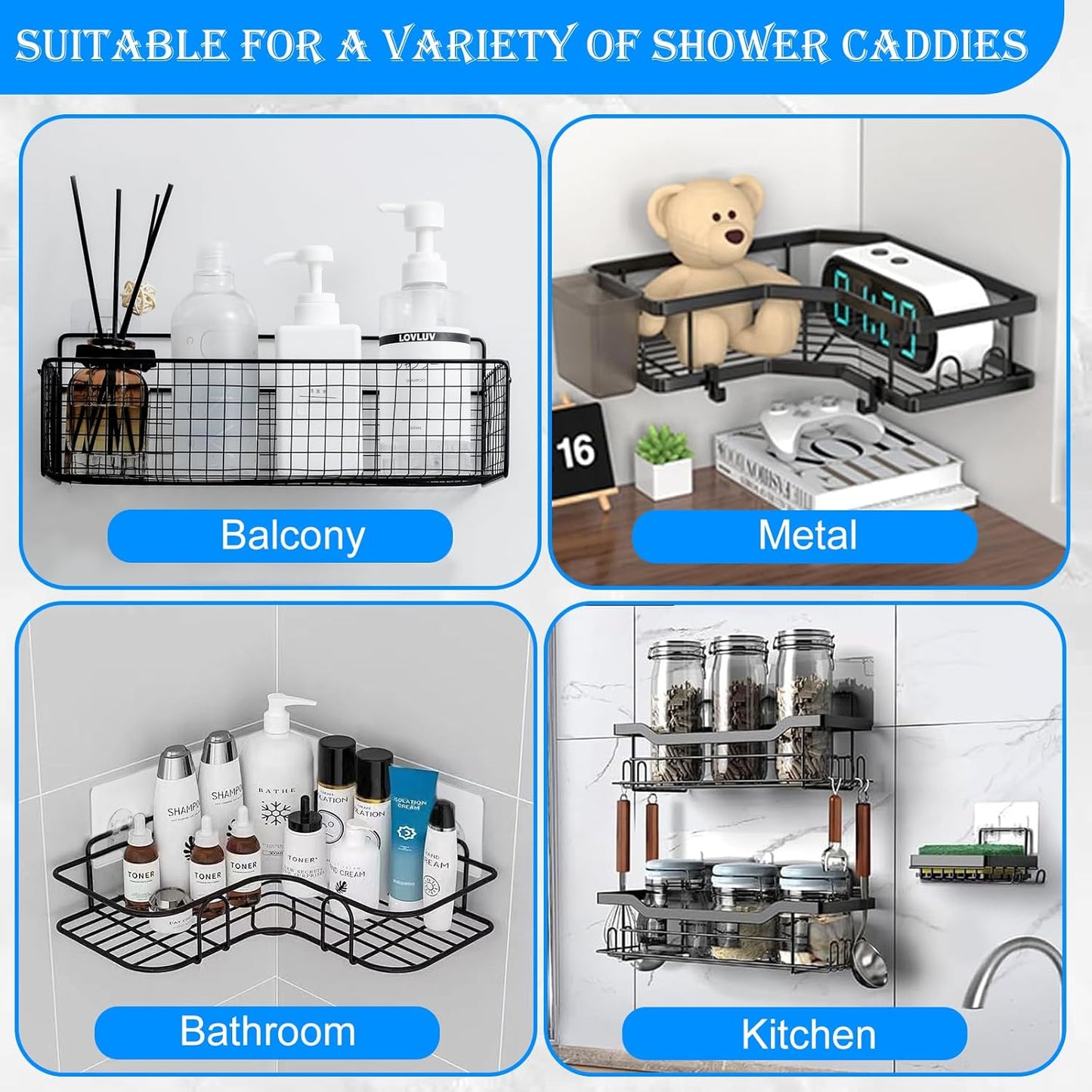 Skiennix Shower Caddy Adhesive Strips - Waterproof & No Drill Required, Holds 45 lbs | 3-Pack