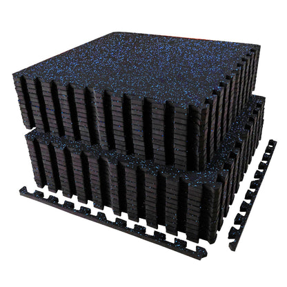 AIRHOP 0.56in Thick 96 Sq Ft Exercise Equipment Mats, 24Tiles Upgraded Rubber Top with High Density EVA Foam, Large Interlocking Puzzle Gym Flooring for Home Gym, Heavy Weight Workout, Black & Blue