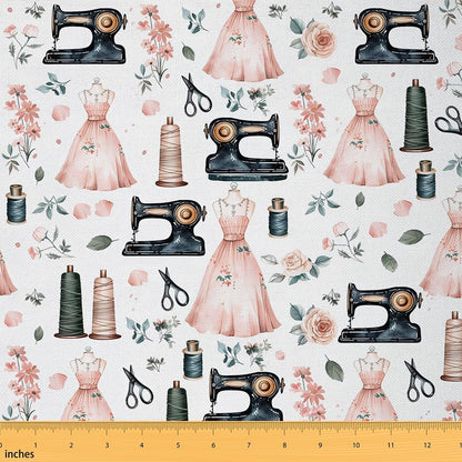 Castle Fairy Sewing Fabric by The Yard,Sewing Machine Spools Soft Flannel Polyester No Stretch Fabric,Botanical Flowers Decorative Fabrics,Black Pink Crafts & Sewing Supplies,1 Yard,36" Lx59 W