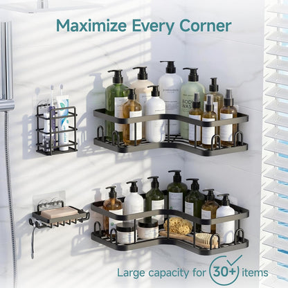 4-Pack, Veken Corner Shower Caddy Advanced Rustproof Design, No Drilling Adhesive Shelves, Rack with Soap Holder, Large