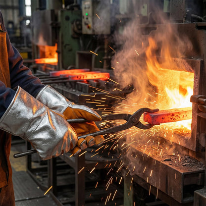 QWORK High Temperature Aluminized Welding Gloves, 14-Inch Heat Resistant Safety Workwear for Smelting & Metal Industries, 972°F Resistance