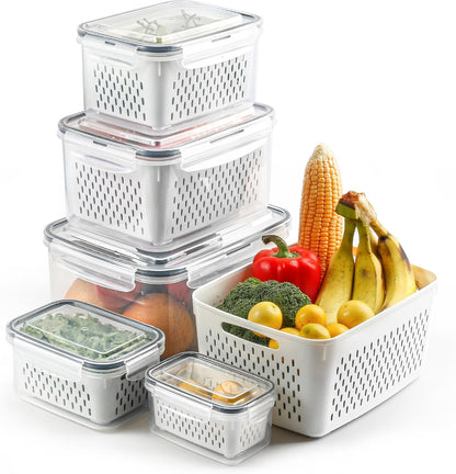 Skiennix Fruit Storage Containers - 5 Set BPA-Free, Leakproof & Dishwasher Safe for Fresh Produce