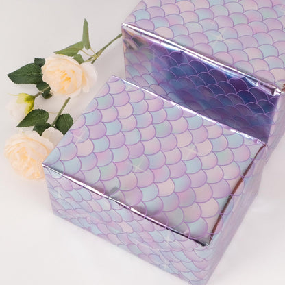 RayofSun Mermaid Scale Wrapping Paper for Girls Kids - 17 Inch x 32 Feet Mini Roll Under Sunlight Glittering Birthday Wrapping Paper Roll for All Occasions, Birthday, Baby Shower Wedding Present Wrap