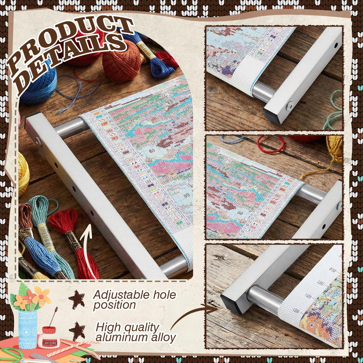 Cross Stitch Stand Frame Scroll – Aluminum Adjustable 4-Width (5.5/7.3/9/11") Embroidery Hoop Stand, Lightweight Metal Needlepoint Frame for Cross Stitch Sewing Tapestry, 18 x 12.6 Inch