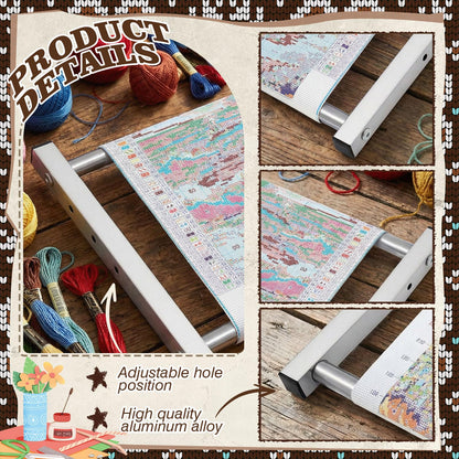 Cross Stitch Stand Frame Scroll – Aluminum Adjustable 4-Width (5.5/7.3/9/11") Embroidery Hoop Stand, Lightweight Metal Needlepoint Frame for Cross Stitch Sewing Tapestry, 18 x 12.6 Inch