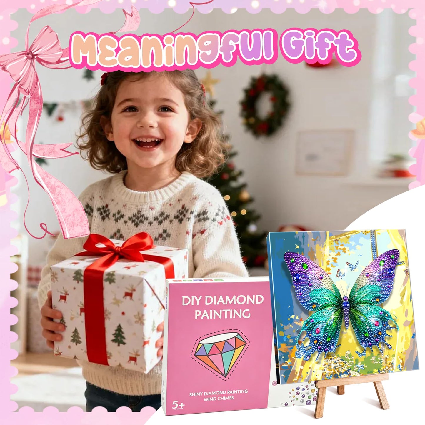 SJTYDX 5D Diamond Art Butterfly Kit with Frame, Sparkling Diamond Painting for Adults Beginners, DIY Gem Painting Craft with Easel, DIY Paint with Diamonds for Home Decor & Unique Gift, 7.8x7.8 Inc