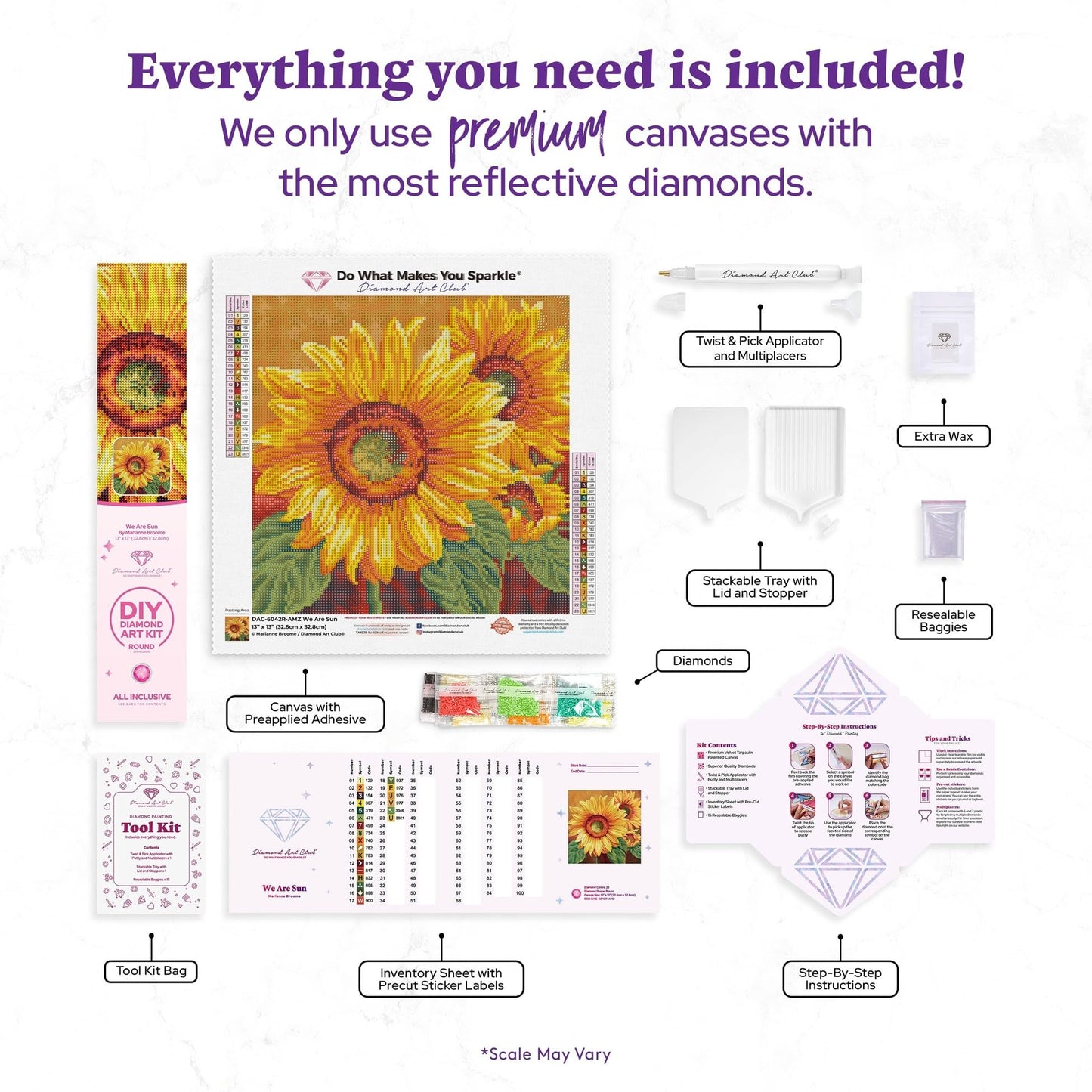DIAMOND ART CLUB We are Sun Diamond Painting Kit, Fun DIY Crafts for Adults, Round Diamond Art Canvas, 13" x 13" (32.8 cm x 32.8 cm)