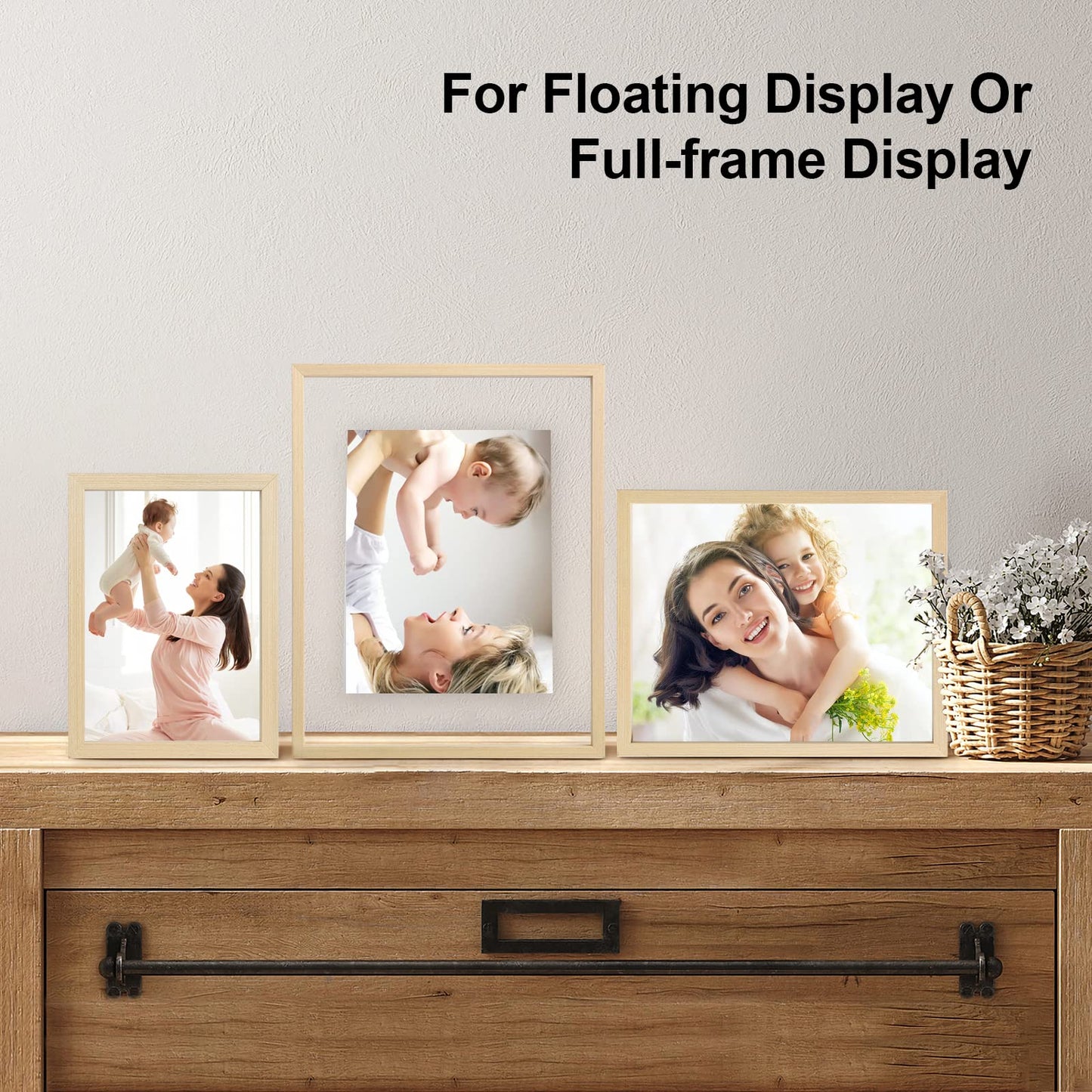 Egofine 11x14 Floating Frames Set of 2, Double Plexiglass Picture Frame, Made of Solid Wood Display Any Size Photo up to 11x14, Wall Mount or Tabletop Standing, Natural Wood