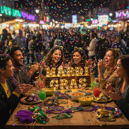 9Pcs Mardi Gras Light Up Letters, Mardi Gras LED Letters Lights, Battery Powered Marquee Light with Golden Mirror Surface for Mardi Gras Table Decorations Party - Mardi Gras Party Decor Table Centerpieces Wall Sign