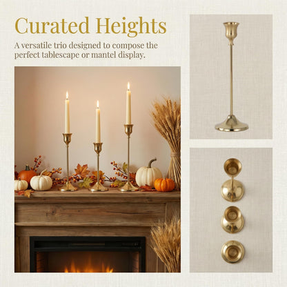 2 Sets(6 Pcs) Brass Tapered Candle Holder,Candlestick Tall Metal Candlestick Holders for Table Centerpiece Home Decor for Wedding Fireplace Mantel Housewarming Gift Fits 3/4 Inch Thick Candles