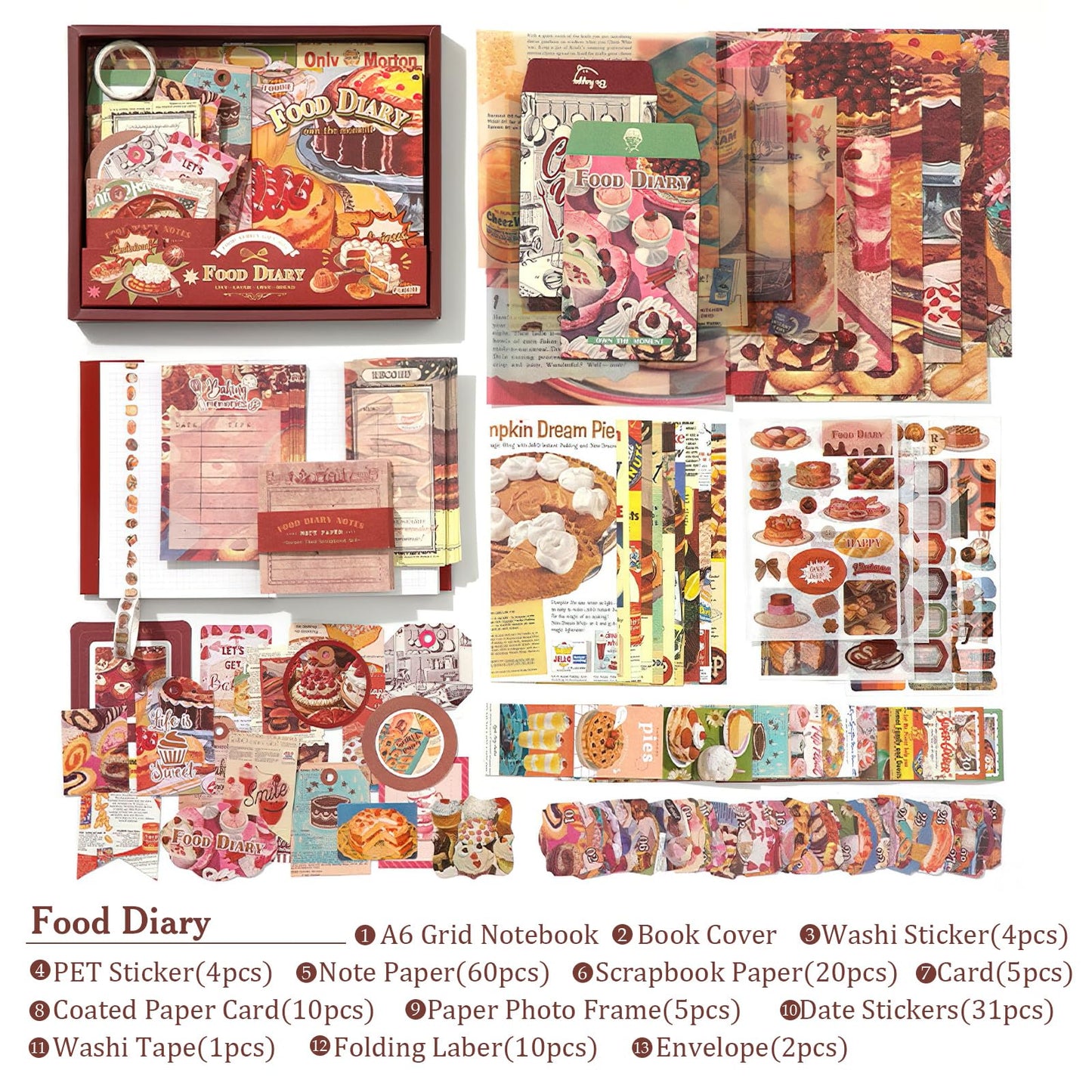 Scrapbooking Supplies Kit, Vintage Junk Journal Supplies, Scrapbook Kit with Aesthetic Ephemera Sticker, Cute Stationary Set, Bullet Journaling Kit, Collage Craft Supplies Gift for Adult Women Starter