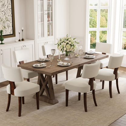 Garvee Dining Chairs Set of 4, Mid Century Modern Upholstered Chairs with Rattan Wood Back, Armless Kitchen Chairs with Brown Wood Legs for Dining Room Living Room, Beige