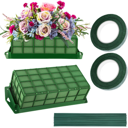 Aodaer 2 Pieces Floral Foam Cage with Floral Foam for Fresh and Artificial Flowers Rectangle Dry and Wet Flower Cage Bowl Holder for Wedding, Home and Garden Arrangement Decorations