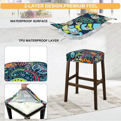 Counter C,2 Pack NeColorLife Stool Covers Rectangle Printed,Stretch Waterproof Saddle Seat Covers for Height